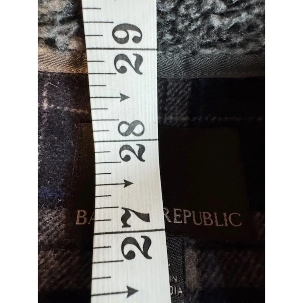 Banana Republic Jacket Mens L Plaid Mixed Media Full Zip Sherpa Collar Navy Blue